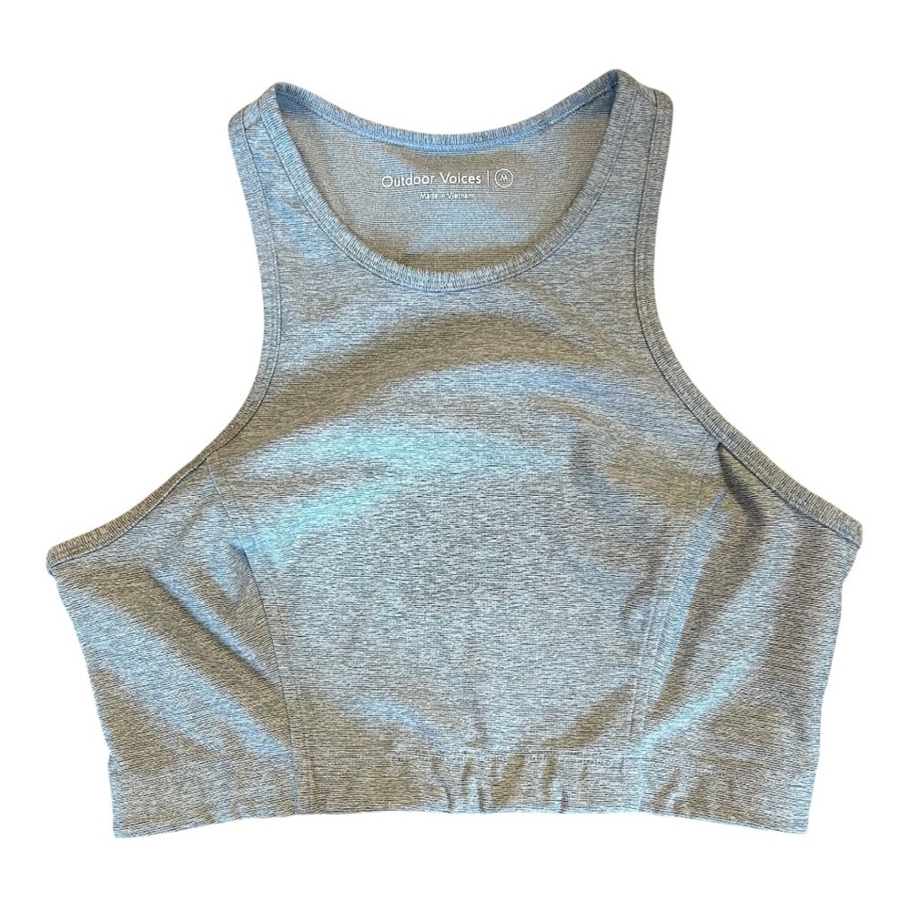 Outdoor Voices Crop Top Sports Bra Racer Back Grey Stripe Women’s SZ Medium